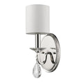 Silver Three Light Wall Sconce with White Fabric Shade on a white background