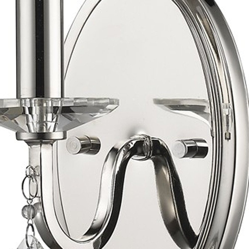 Silver Three Light Wall Sconce with White Fabric Shade on a white background