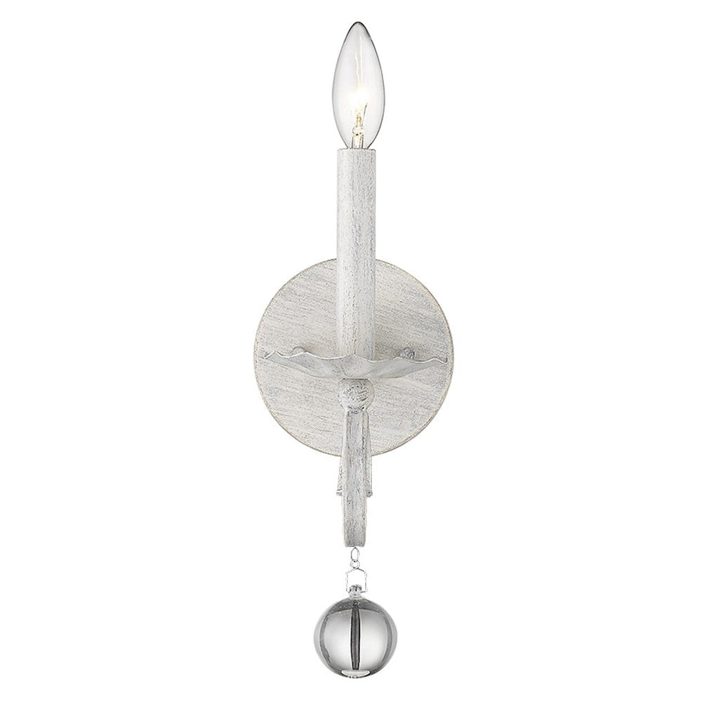 12" Off White Rustic Metal Candle Wall Light With Hanging Crystal