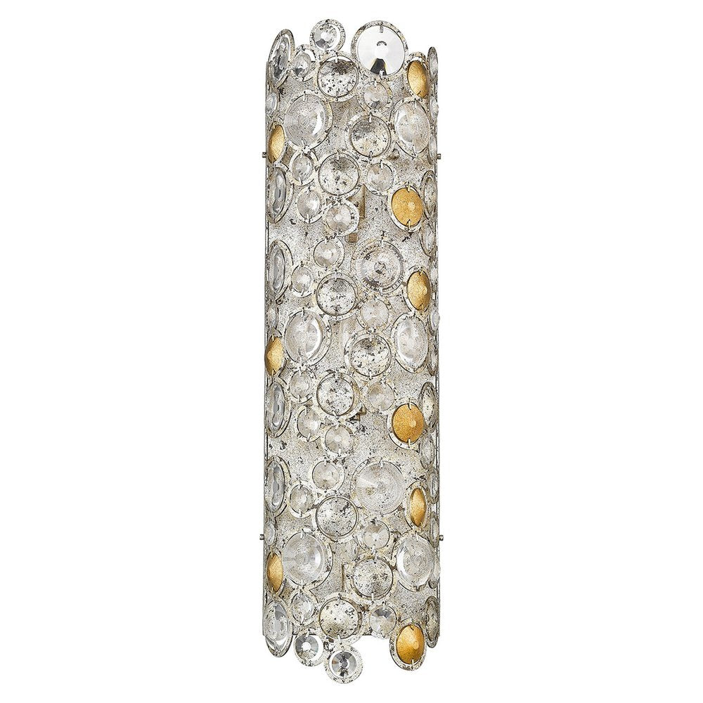 Antique silver leaf sconce with clear and gold glass accents on a white background.
