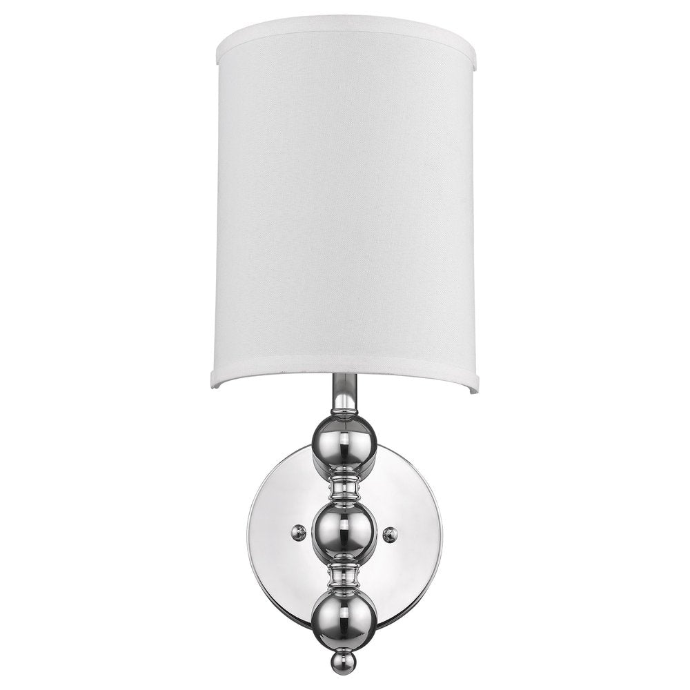 Silver Chrome Wall Light with Linen Fabric Shade on a white background