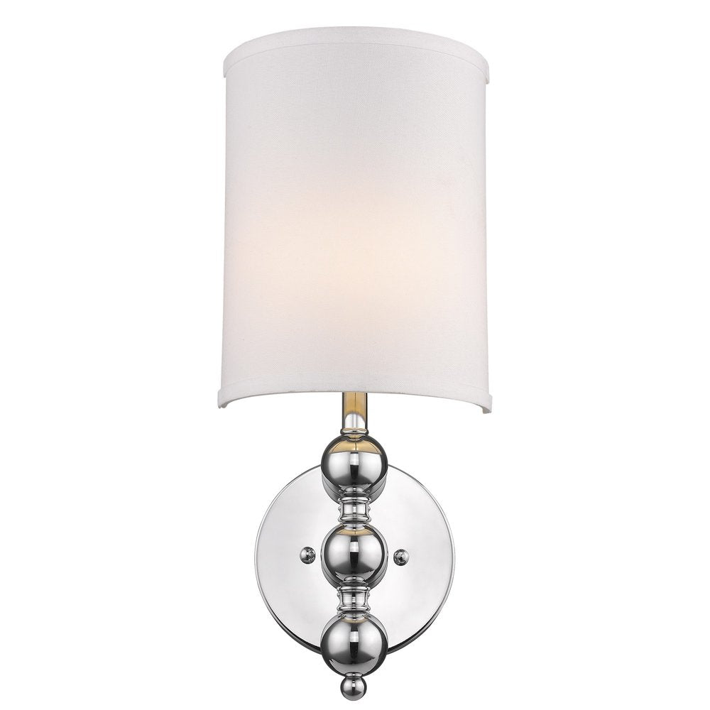 Silver Chrome Wall Light with Linen Fabric Shade on a white background