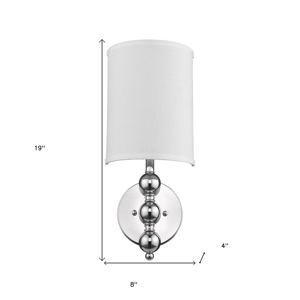 Silver Chrome Wall Light with Linen Fabric Shade on a white background