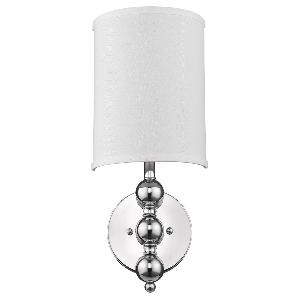 Silver Chrome Wall Light with Linen Fabric Shade on a white background