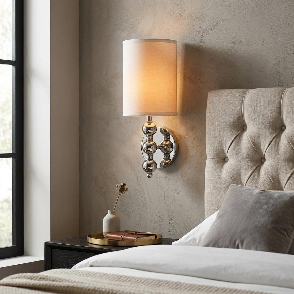 Silver Chrome Wall Light with Linen Fabric Shade