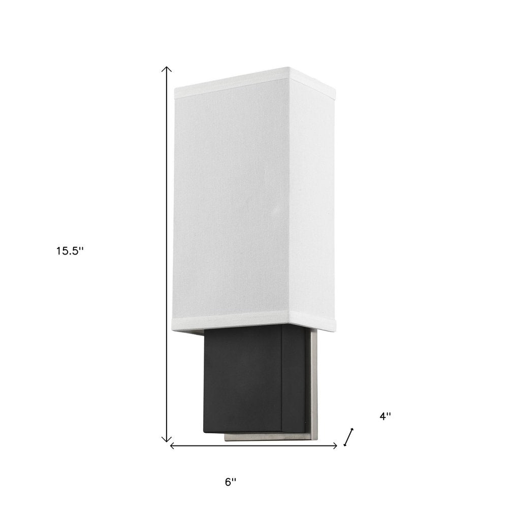 Rectangular Wall Sconce with Linen Fabric Shade on a white background