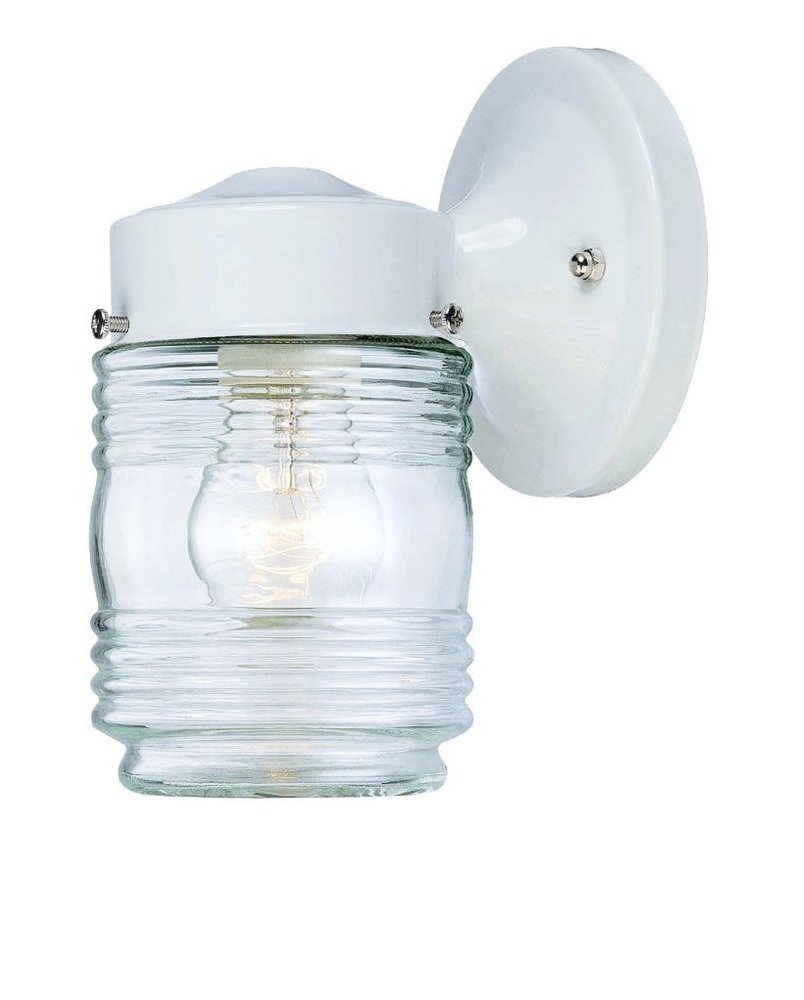 White Standard Jelly Jar One Light Outdoor Wall Light on a white background