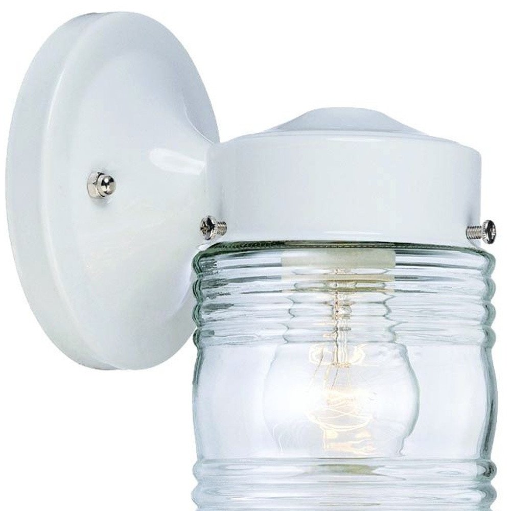 White Standard Jelly Jar One Light Outdoor Wall Light on a white background