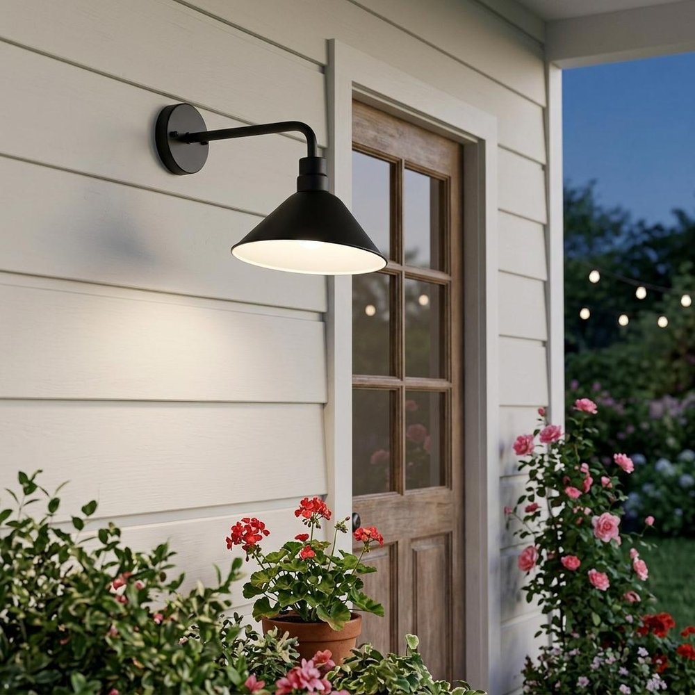 Wide Shade Matte Black LED Wall Light