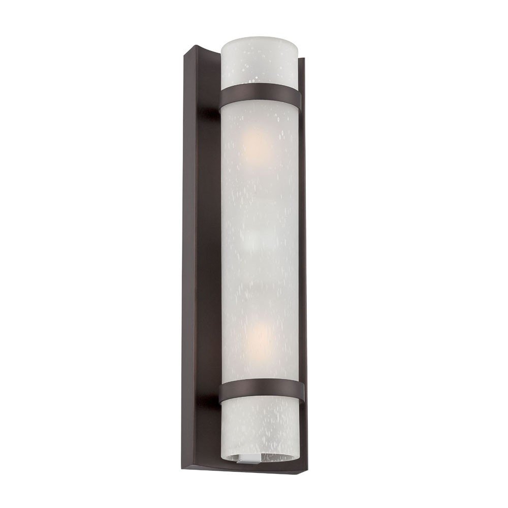 Two Light Bronze and White Glass Wall Sconce on a white background