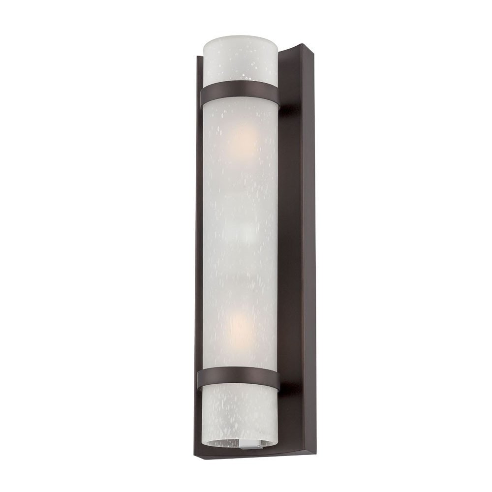 Two Light Bronze and White Glass Wall Sconce on a white background