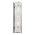 Two Light Brushed Silver and White Glass Wall Sconce on a white background