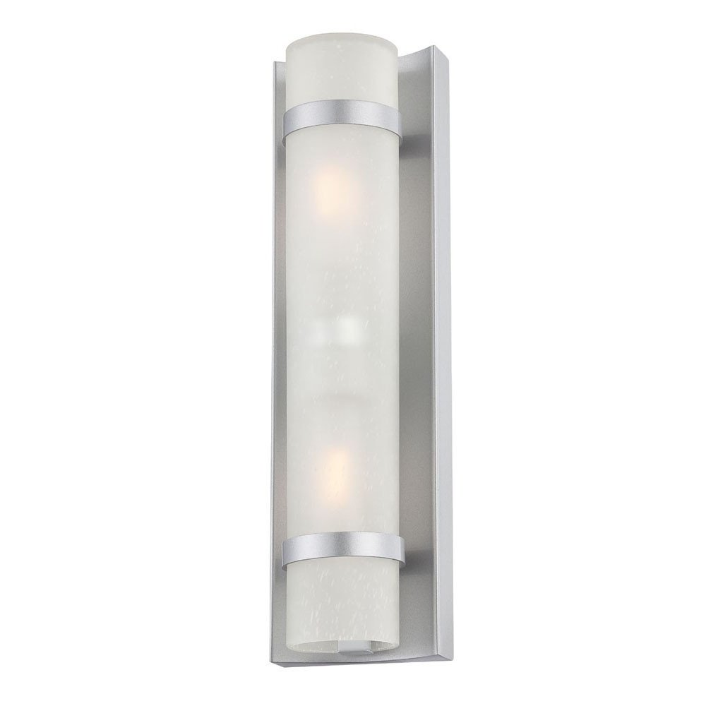 Two Light Brushed Silver and White Glass Wall Sconce on a white background