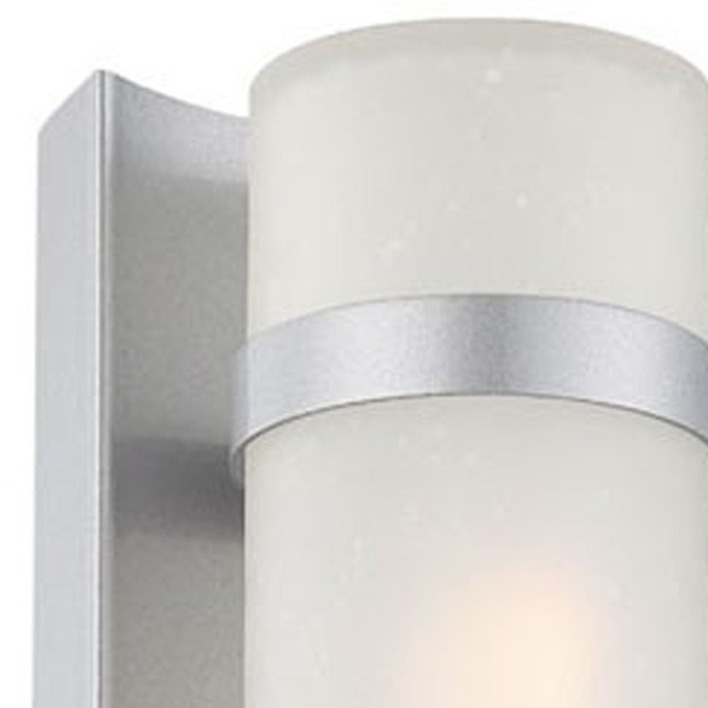 Two Light Brushed Silver and White Glass Wall Sconce close-up detail