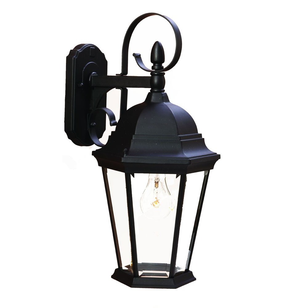 XL Matte Black Swing Arm Hanging Lantern Wall Light on a white background