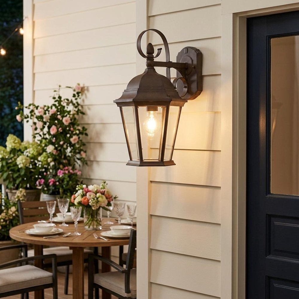 XL Dark Brown Swing Arm Hanging Lantern Wall Light