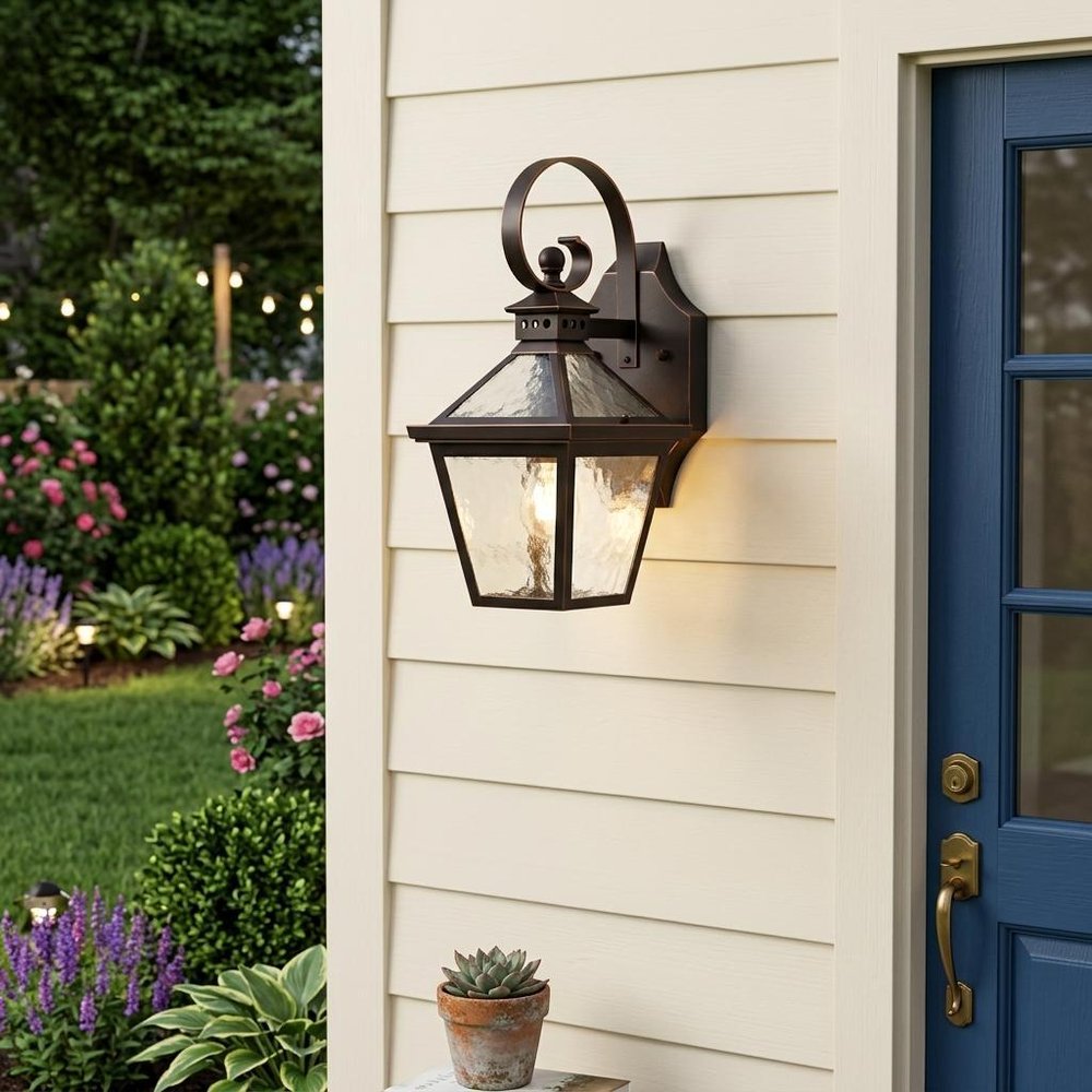 Two Light Antique Bronze Hammered Glass Wall Light