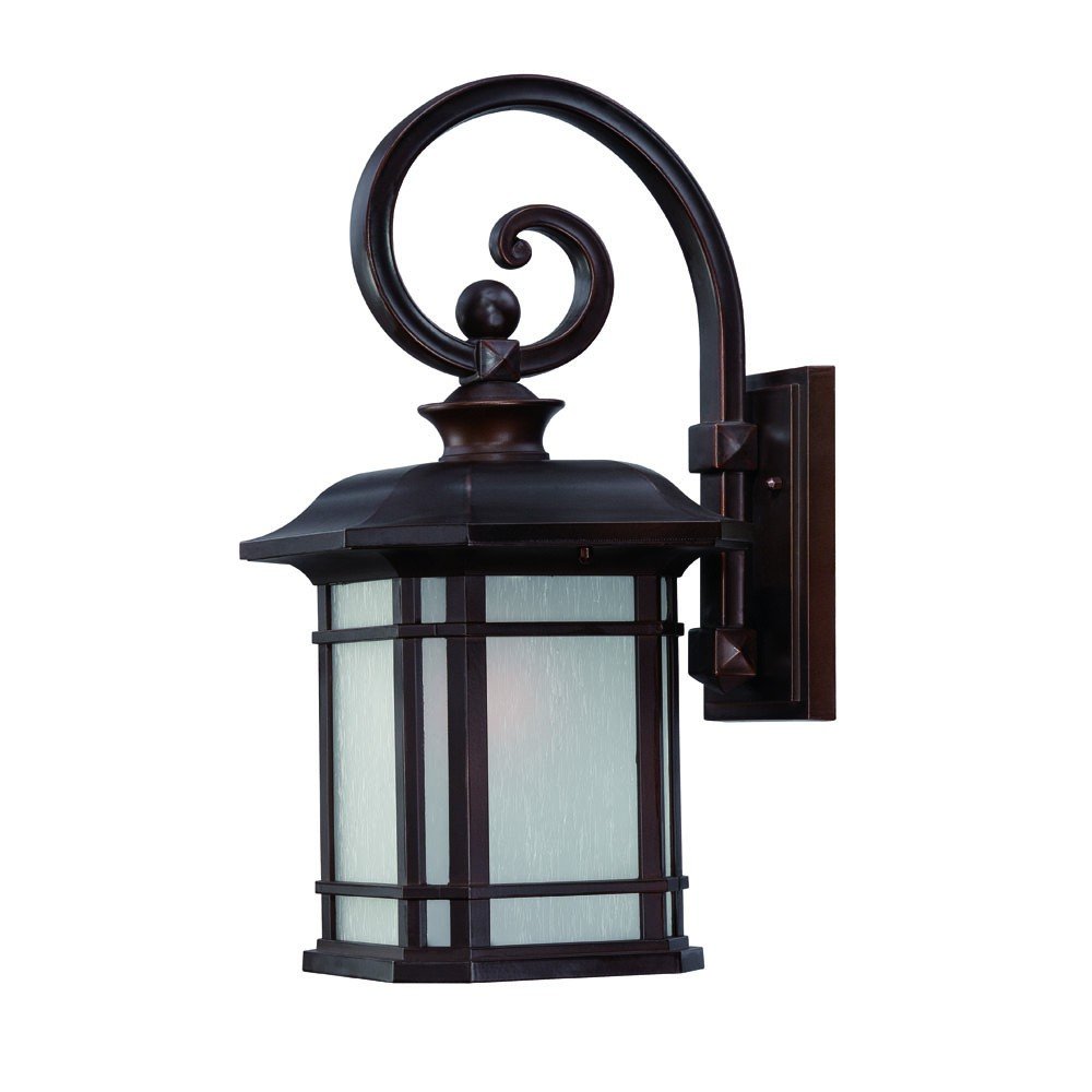 XL Antique Bronze Frosted Linen Glass Lantern Wall Light on a white background