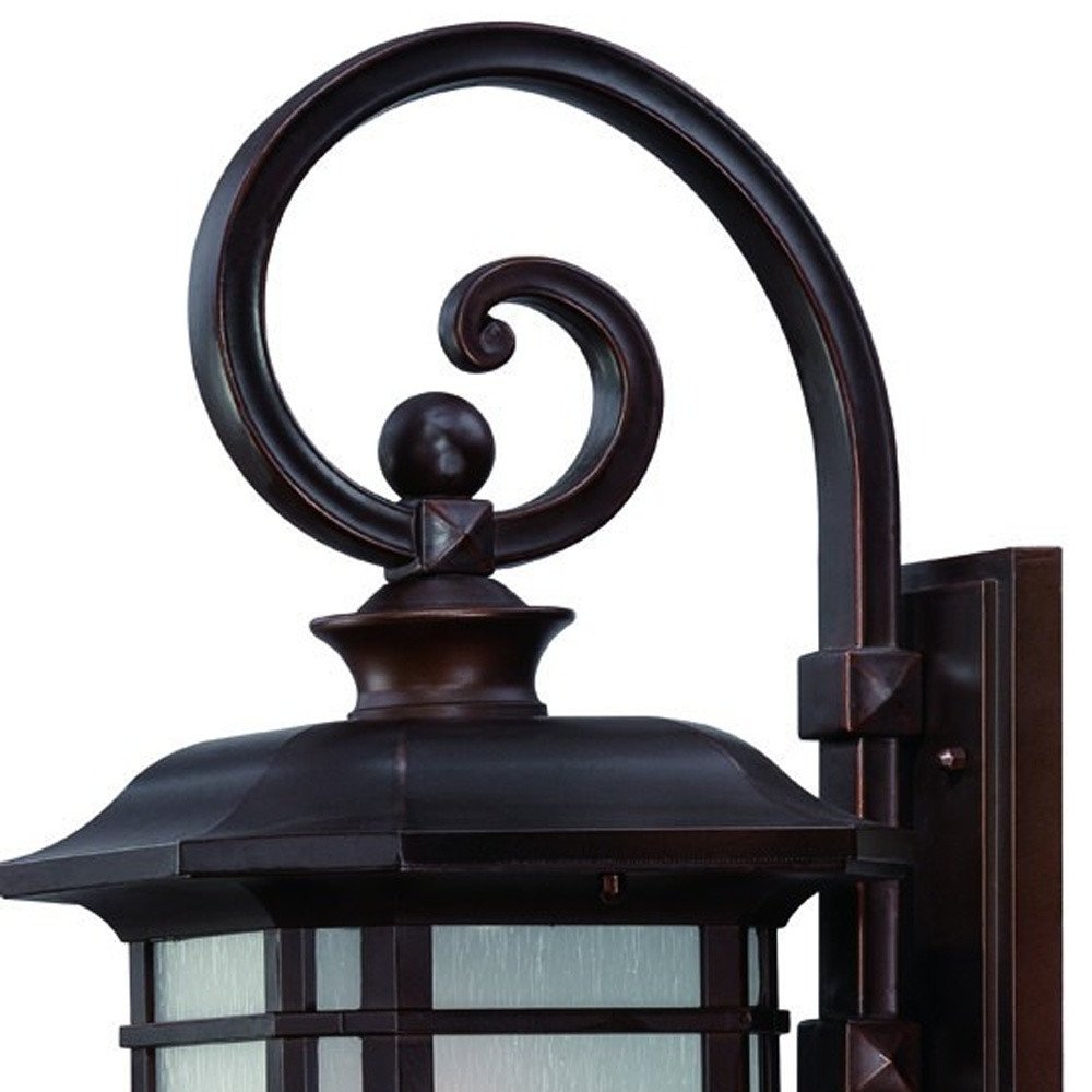 XL Antique Bronze Frosted Linen Glass Lantern Wall Light on a white background