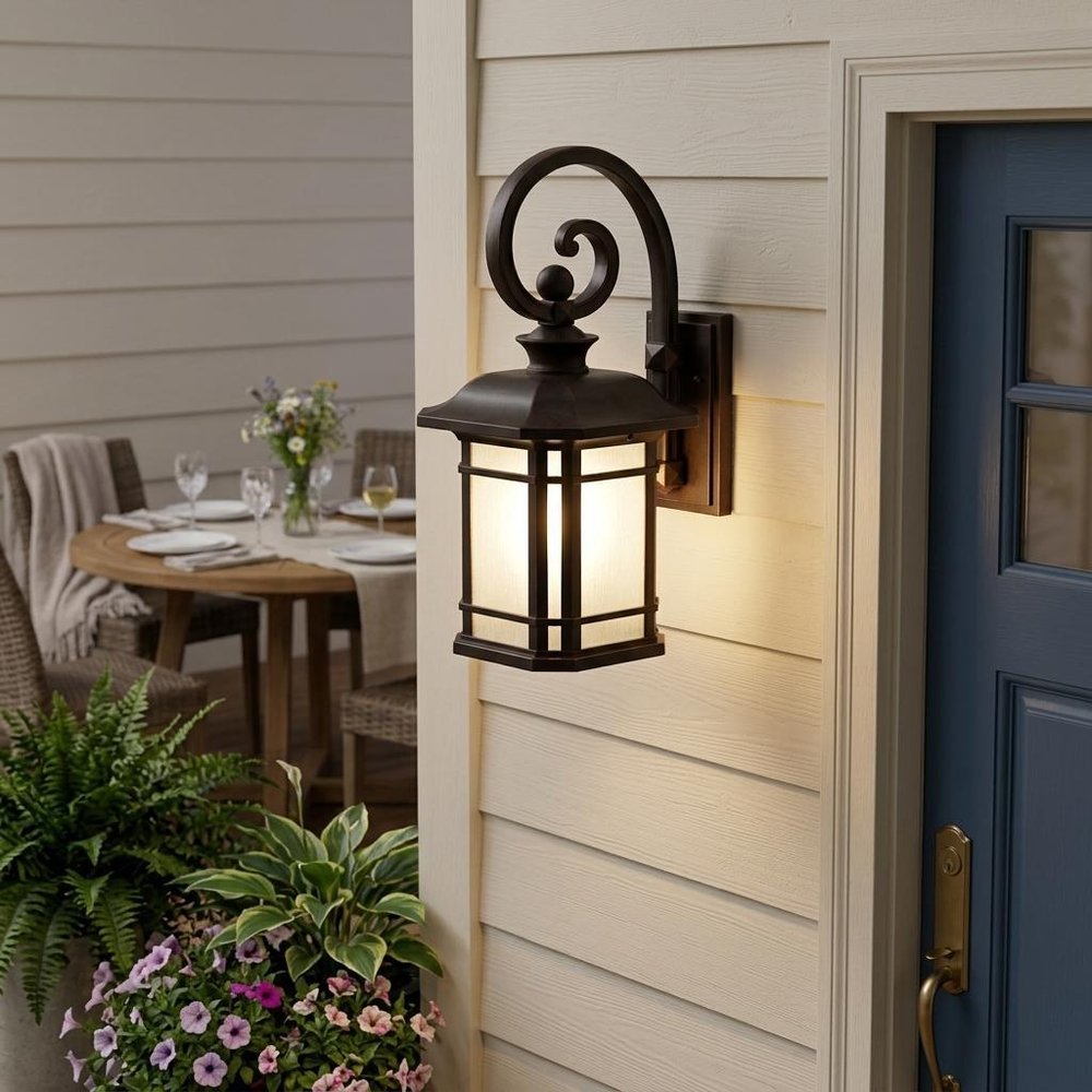 XL Antique Bronze Frosted Linen Glass Lantern Wall Light in a home interior