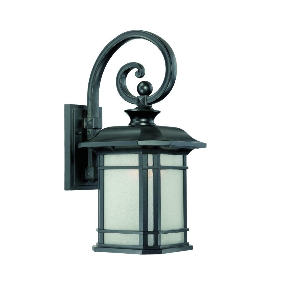 XL Matte Black Frosted Linen Glass Lantern Wall Light on a white background