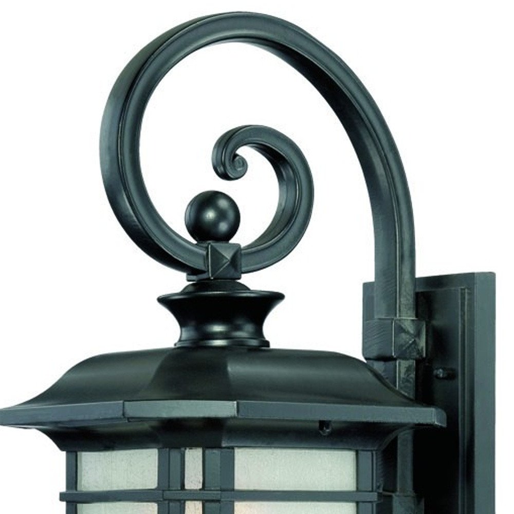 XL Matte Black Frosted Linen Glass Lantern Wall Light on a white background