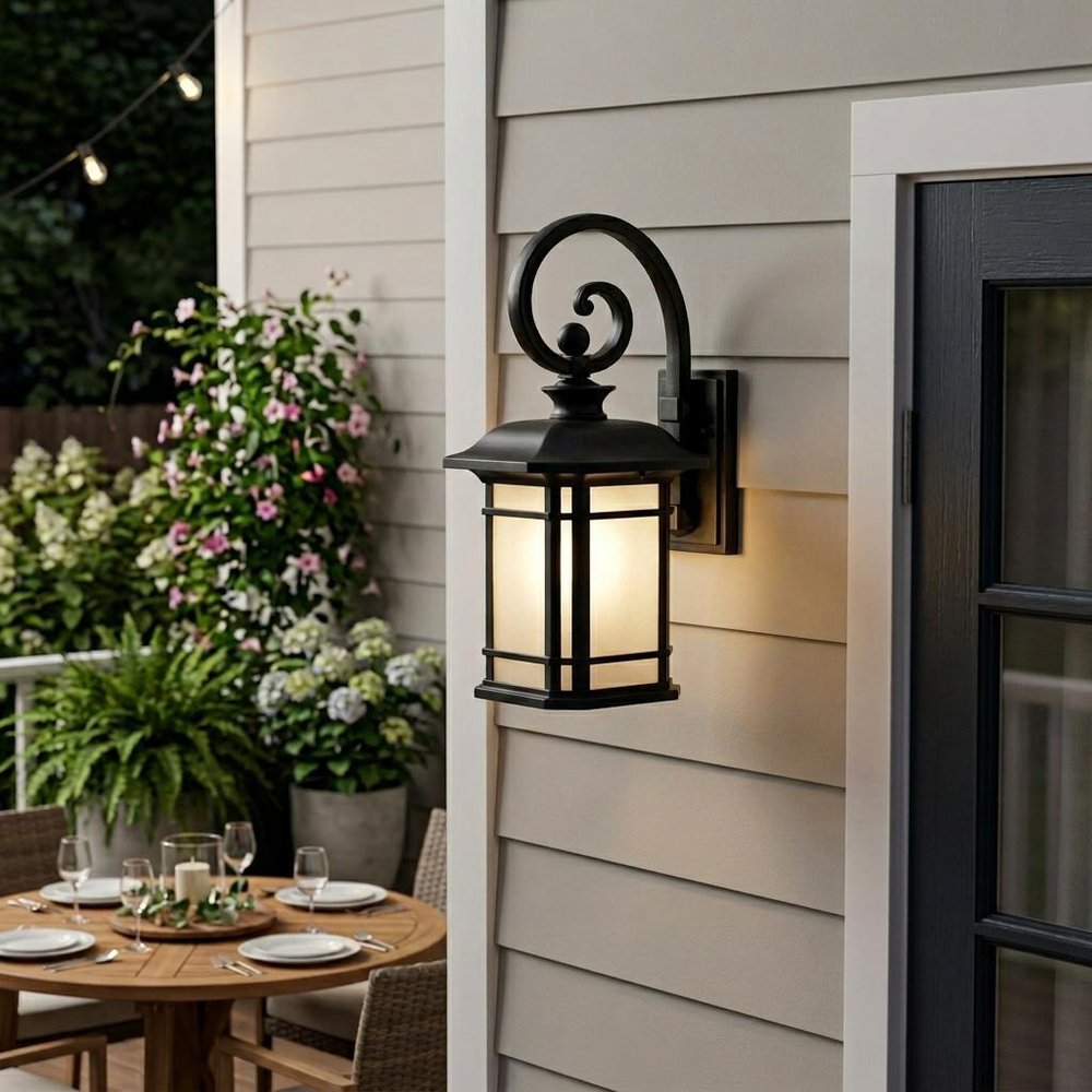 XL Matte Black Frosted Linen Glass Lantern Wall Light
