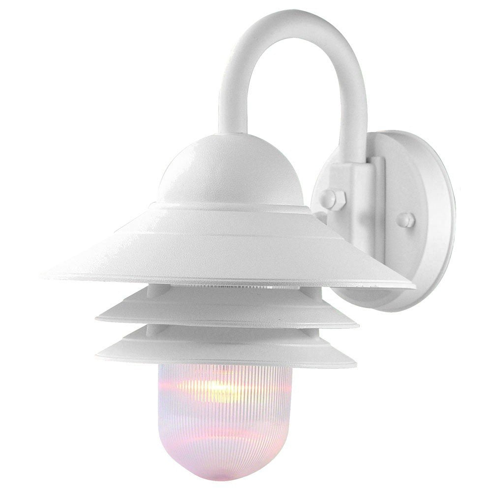 White Three Tier Lamp Shade Outdoor Wall Light on a white background