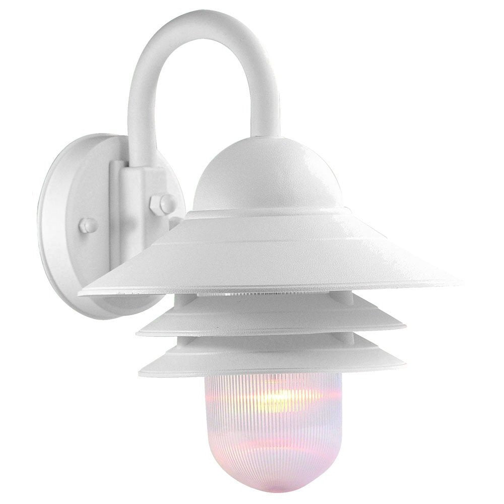 White Three Tier Lamp Shade Outdoor Wall Light on a white background