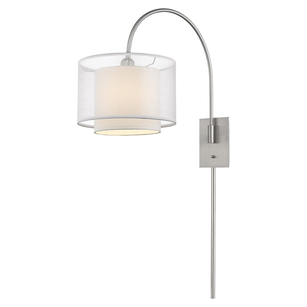 44" Clear Silver And White Metal And Sheer Fabric Flush Mount Wall Sconce