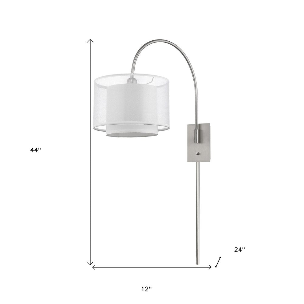 44" Clear Silver And White Metal And Sheer Fabric Flush Mount Wall Sconce