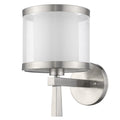 Silver Wall Light with White Sheer Fabric Shade on a white background