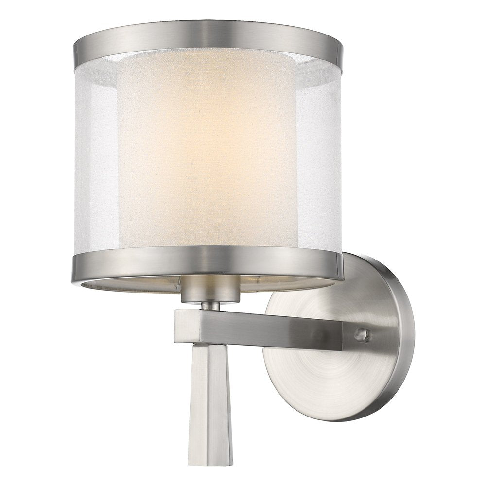 Silver Wall Light with White Sheer Fabric Shade