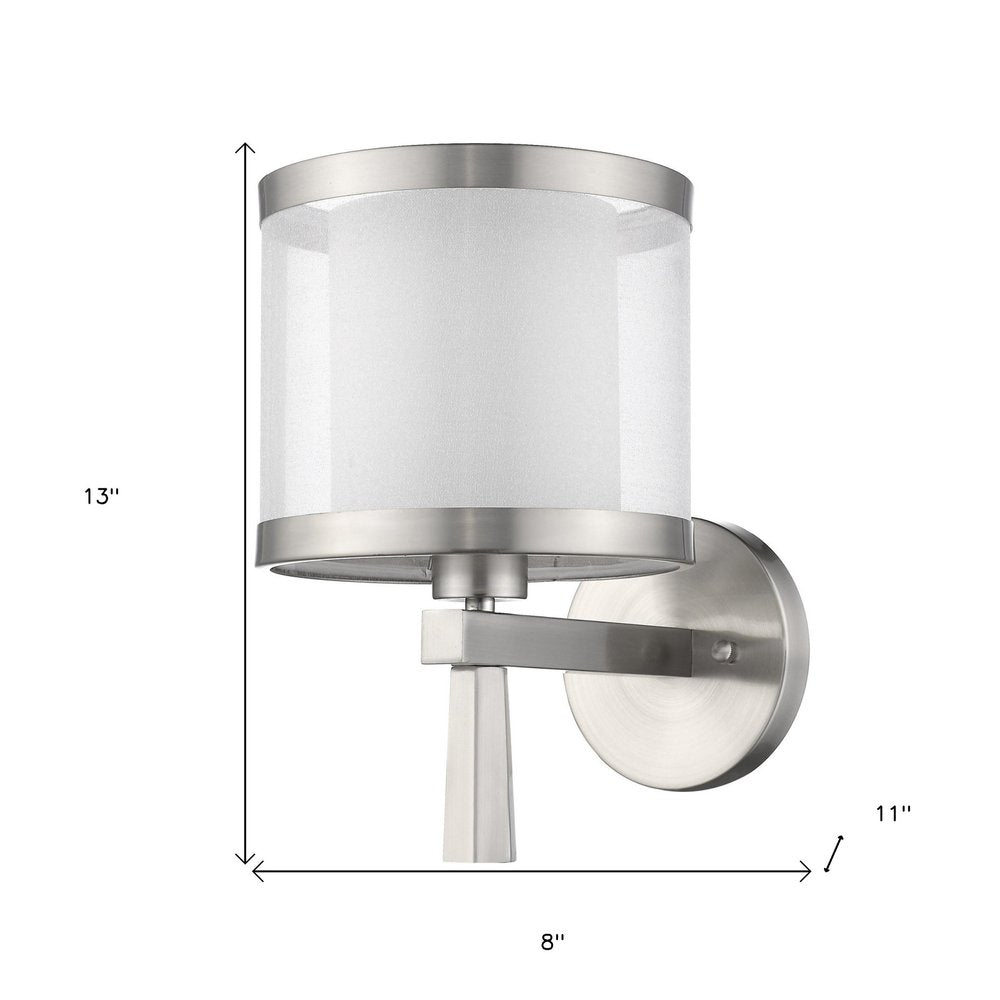 Silver Wall Light with White Sheer Fabric Shade