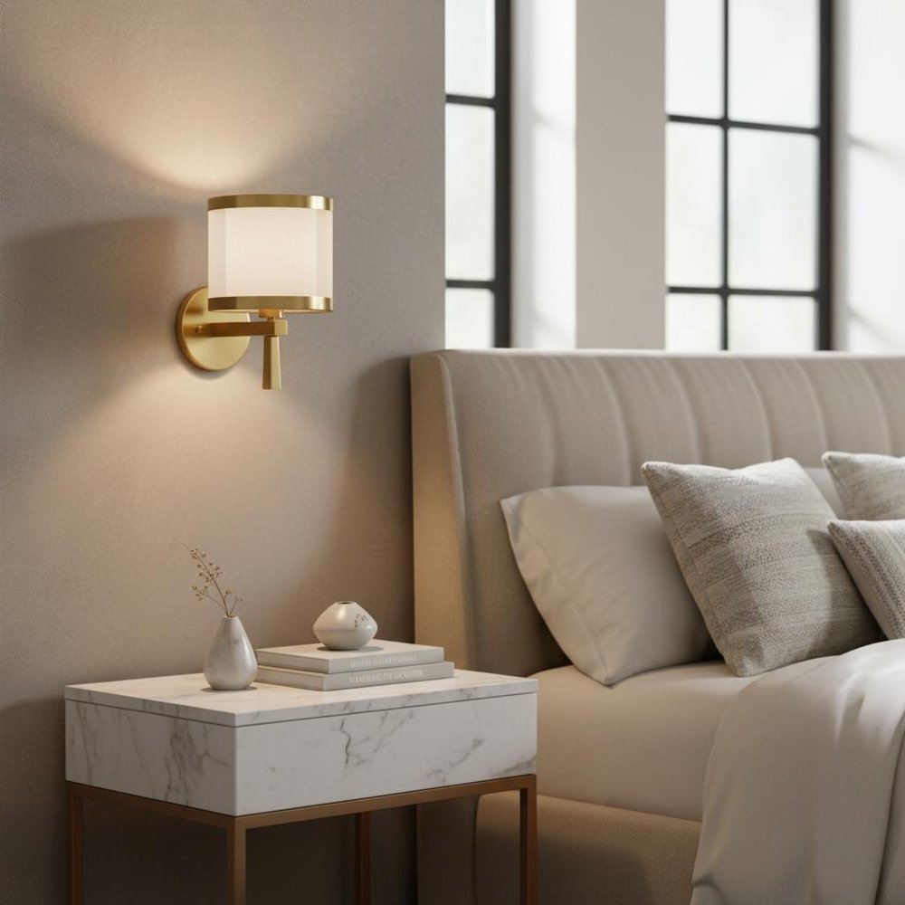 Silver Wall Light with White Sheer Fabric Shade