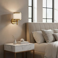 Silver Wall Light with White Sheer Fabric Shade