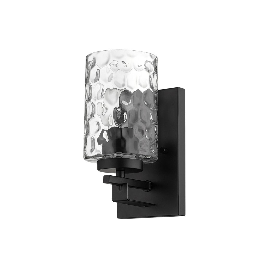 Black Metal and Pebbled Glass Wall Sconce on a white background