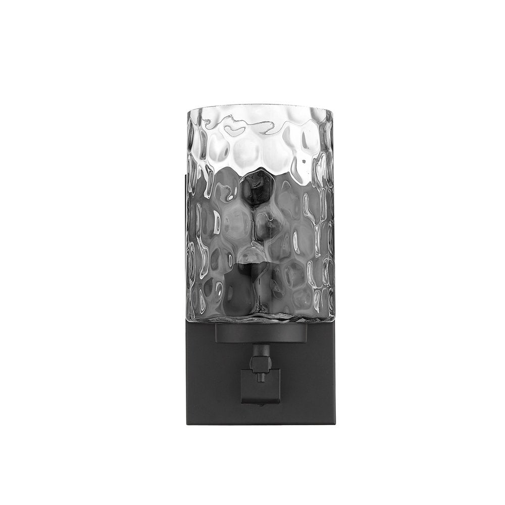Black Metal and Pebbled Glass Wall Sconce on a white background