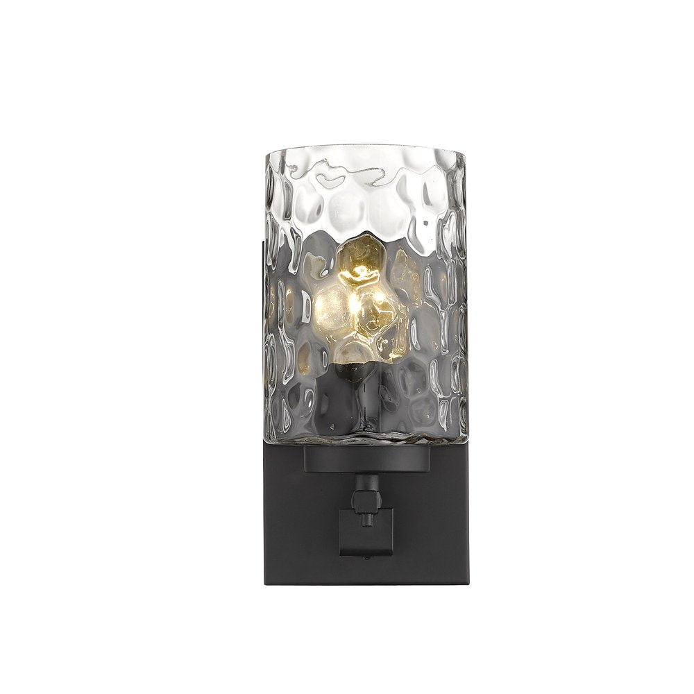 Black Metal and Pebbled Glass Wall Sconce on a white background