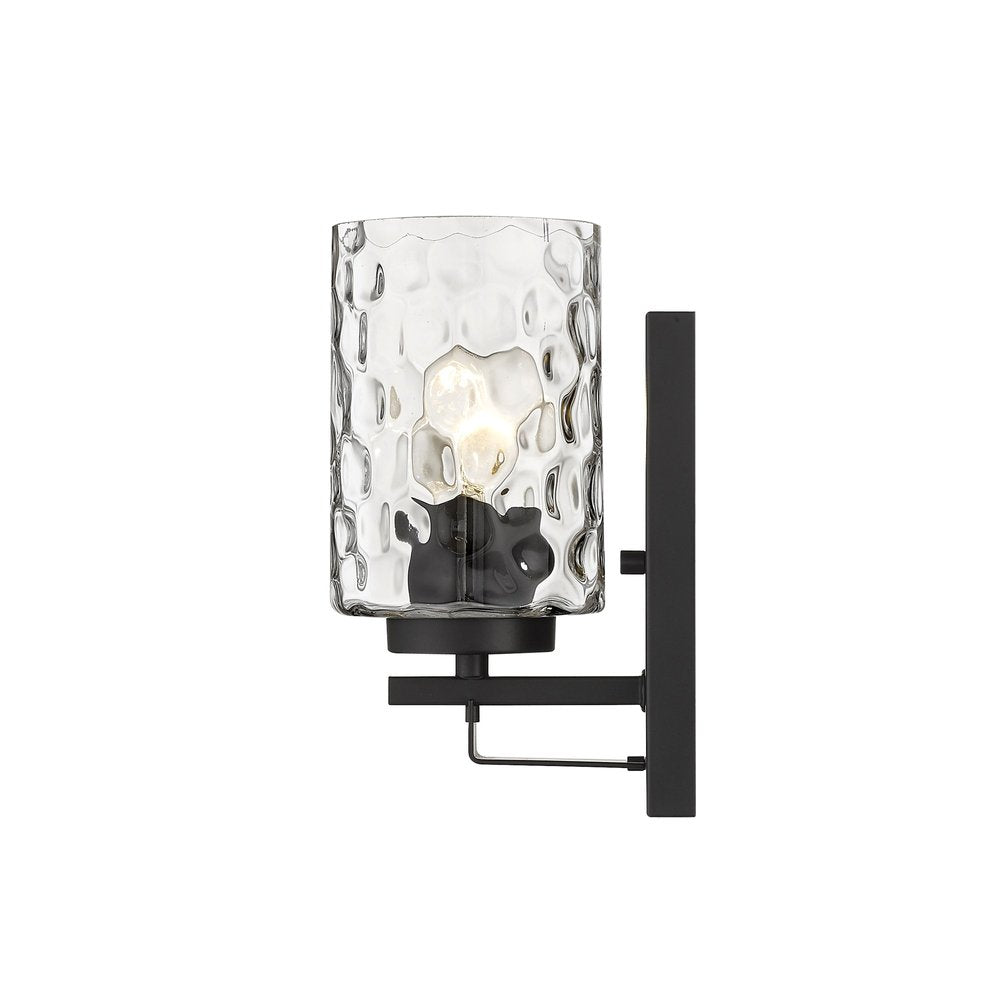 Black Metal and Pebbled Glass Wall Sconce on a white background