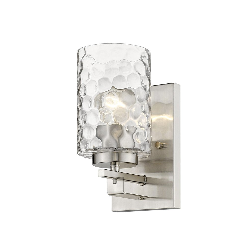 Silver Metal and Pebbled Glass Wall Sconce on a white background