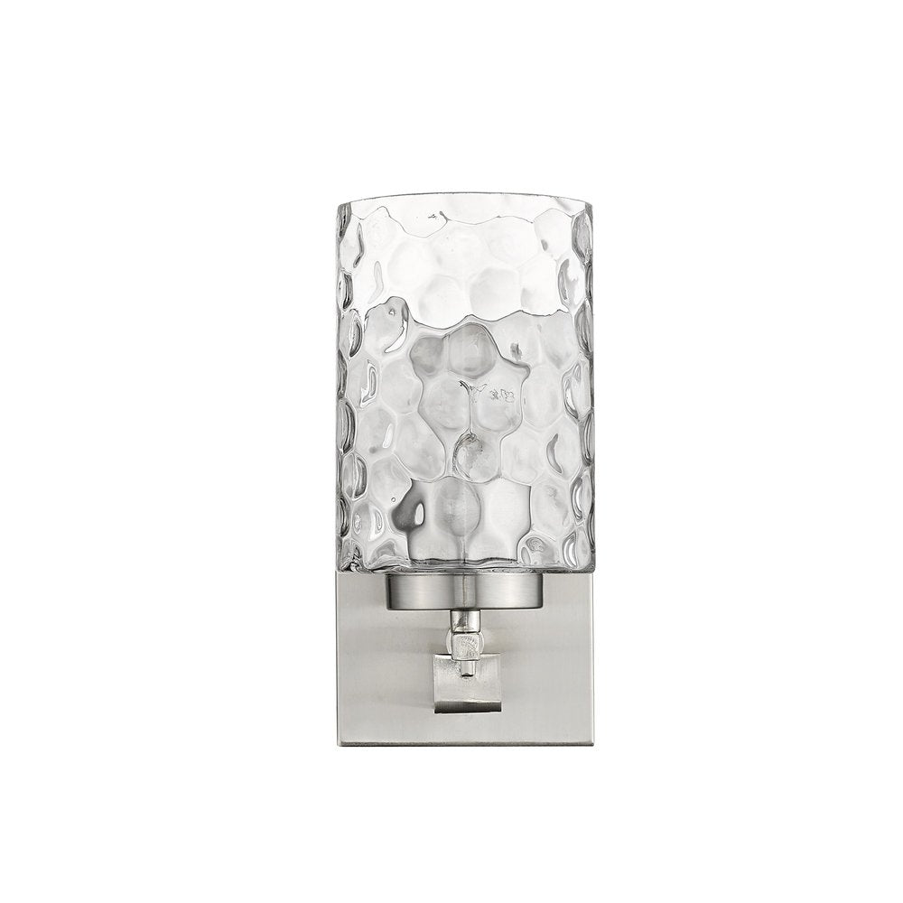Silver Metal and Pebbled Glass Wall Sconce on a white background