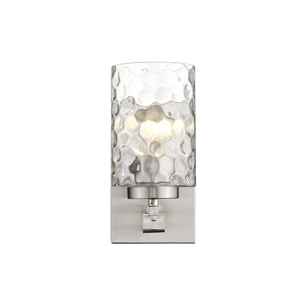 Silver Metal and Pebbled Glass Wall Sconce on a white background
