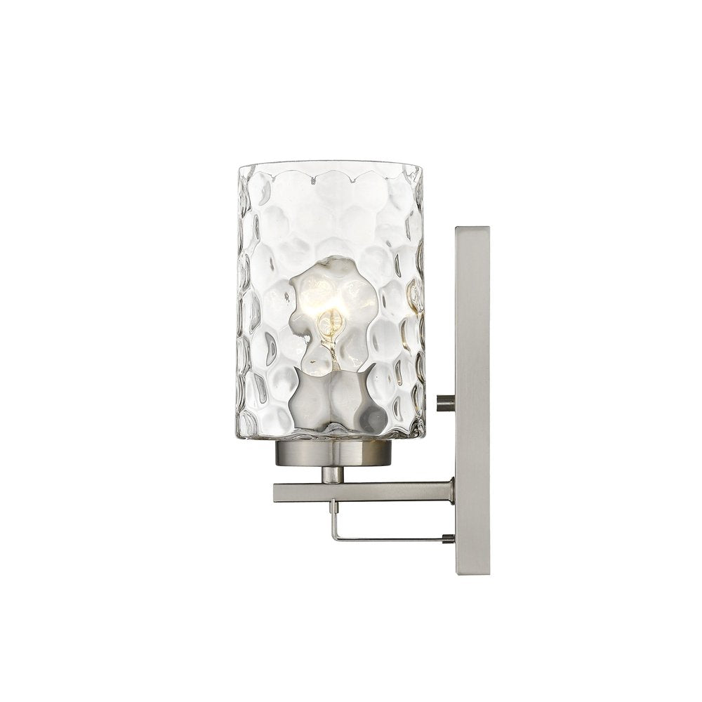 Silver Metal and Pebbled Glass Wall Sconce on a white background