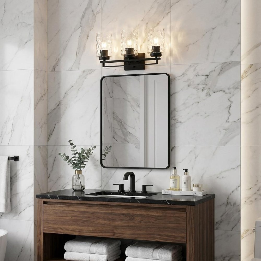 10" Black And Clear Metal and Glass Vanity Flush Mounted Sconce