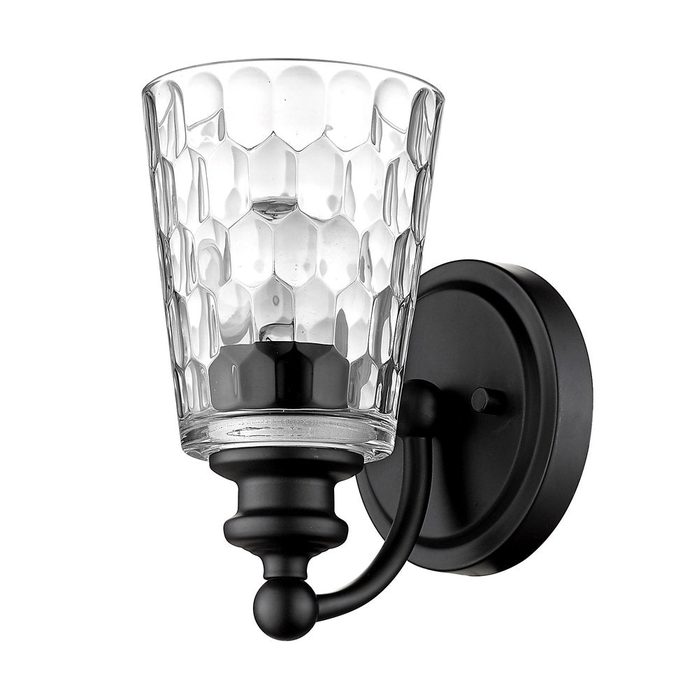 Black Metal and Pebbled Glass Wall Light on a white background