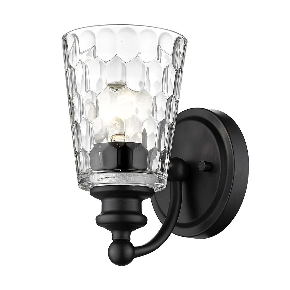 Black Metal and Pebbled Glass Wall Light on a white background