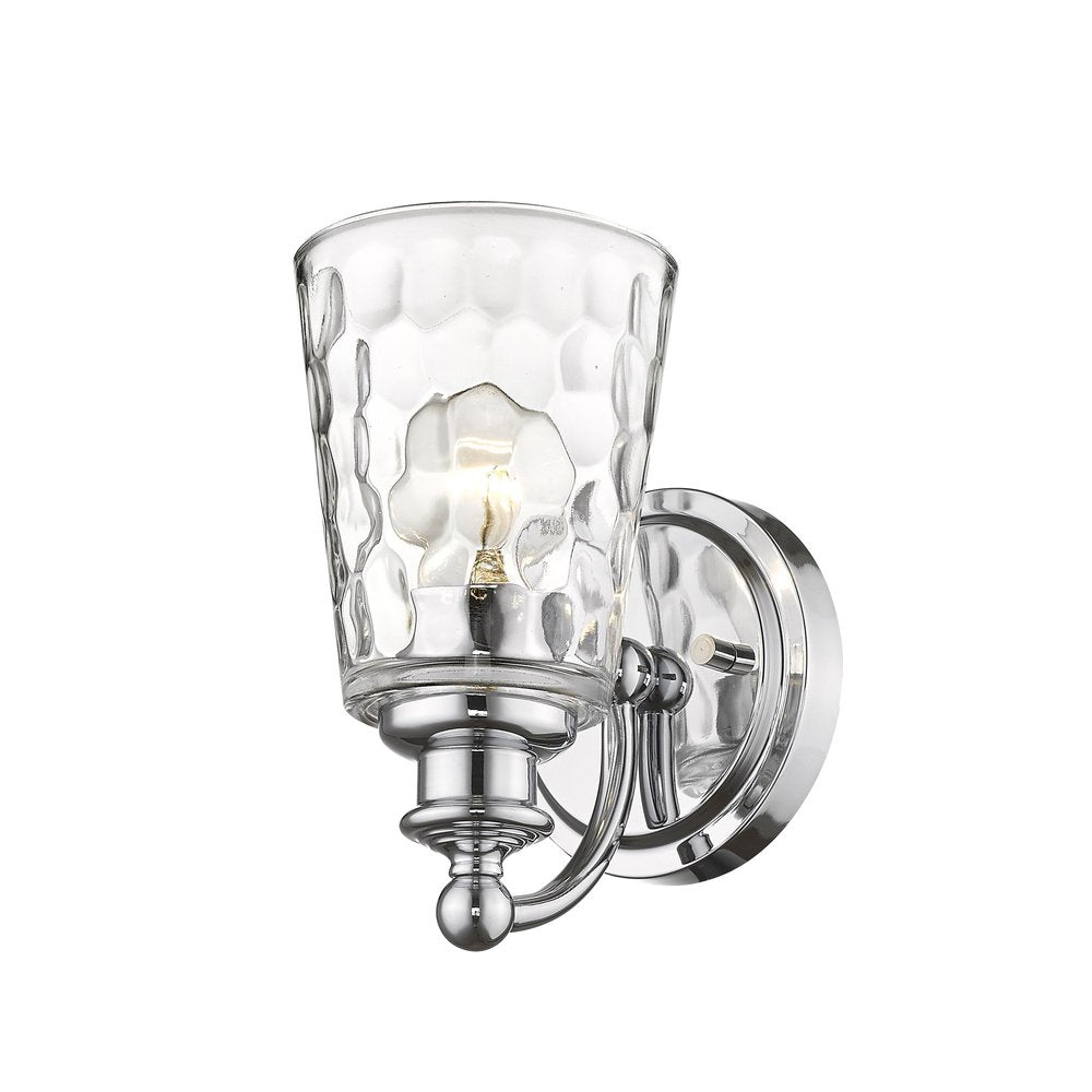 Silver Metal and Pebbled Glass Wall Light on a white background