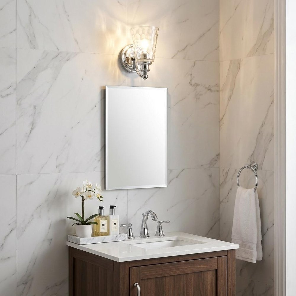 Silver Metal and Pebbled Glass Wall Light
