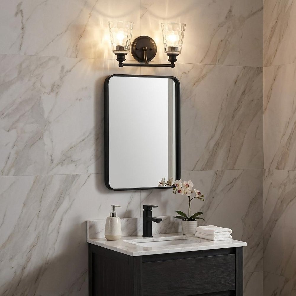 9" Black And Clear Metal and Glass Vanity Flush Mounted Sconce
